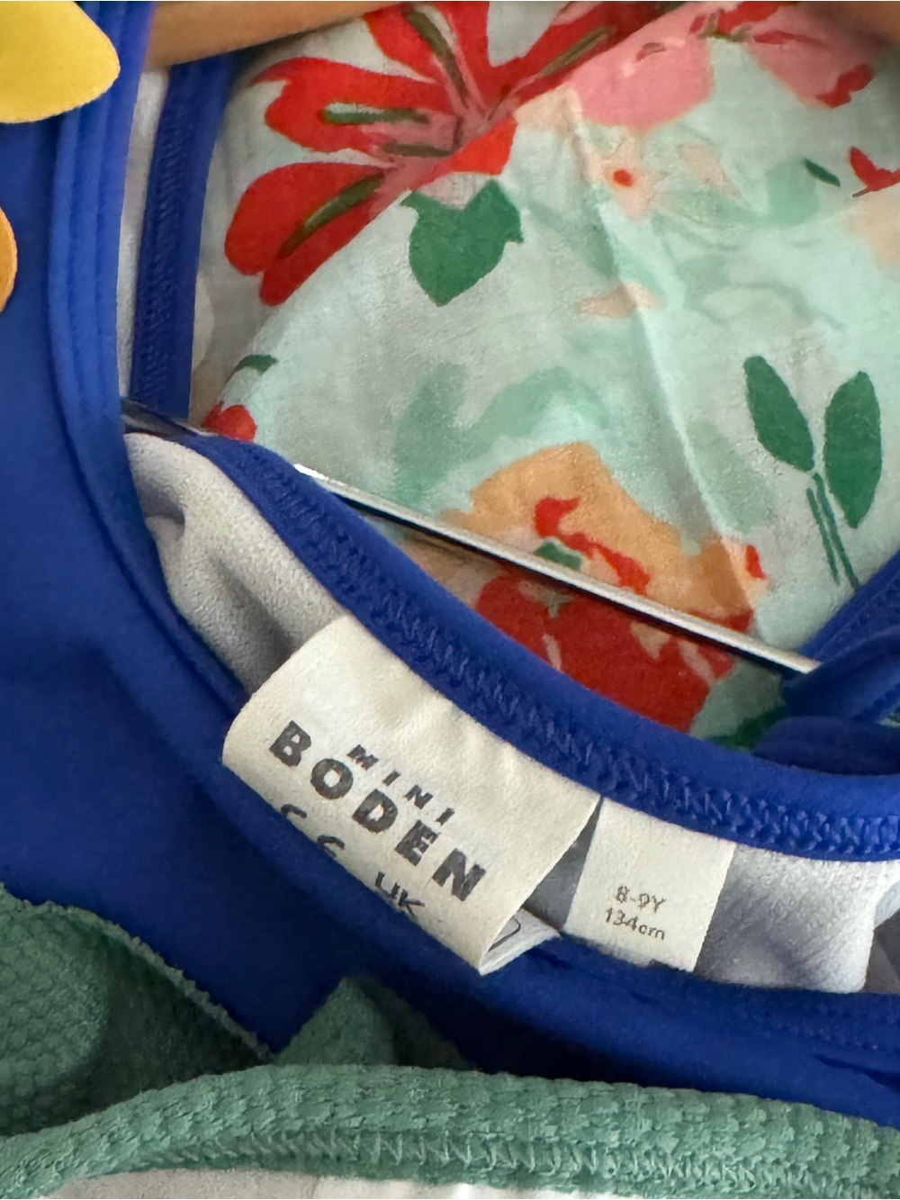 Mini Boden Girls cobalt One Piece Swimsuit rainbow petal appliqué side cutout - Picture 4 of 9